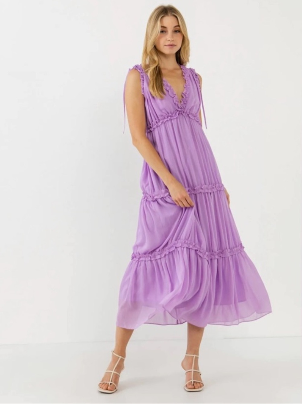 Endless Rose | Flowy Maxi Dress with Ruffle | Lilac | Large | NWT